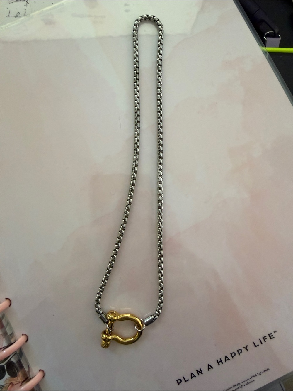 Two-Tone Silver Chain Necklace with Gold Clasp